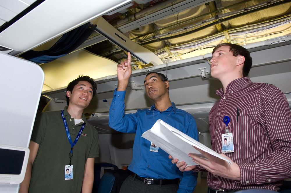 Students looking up. 