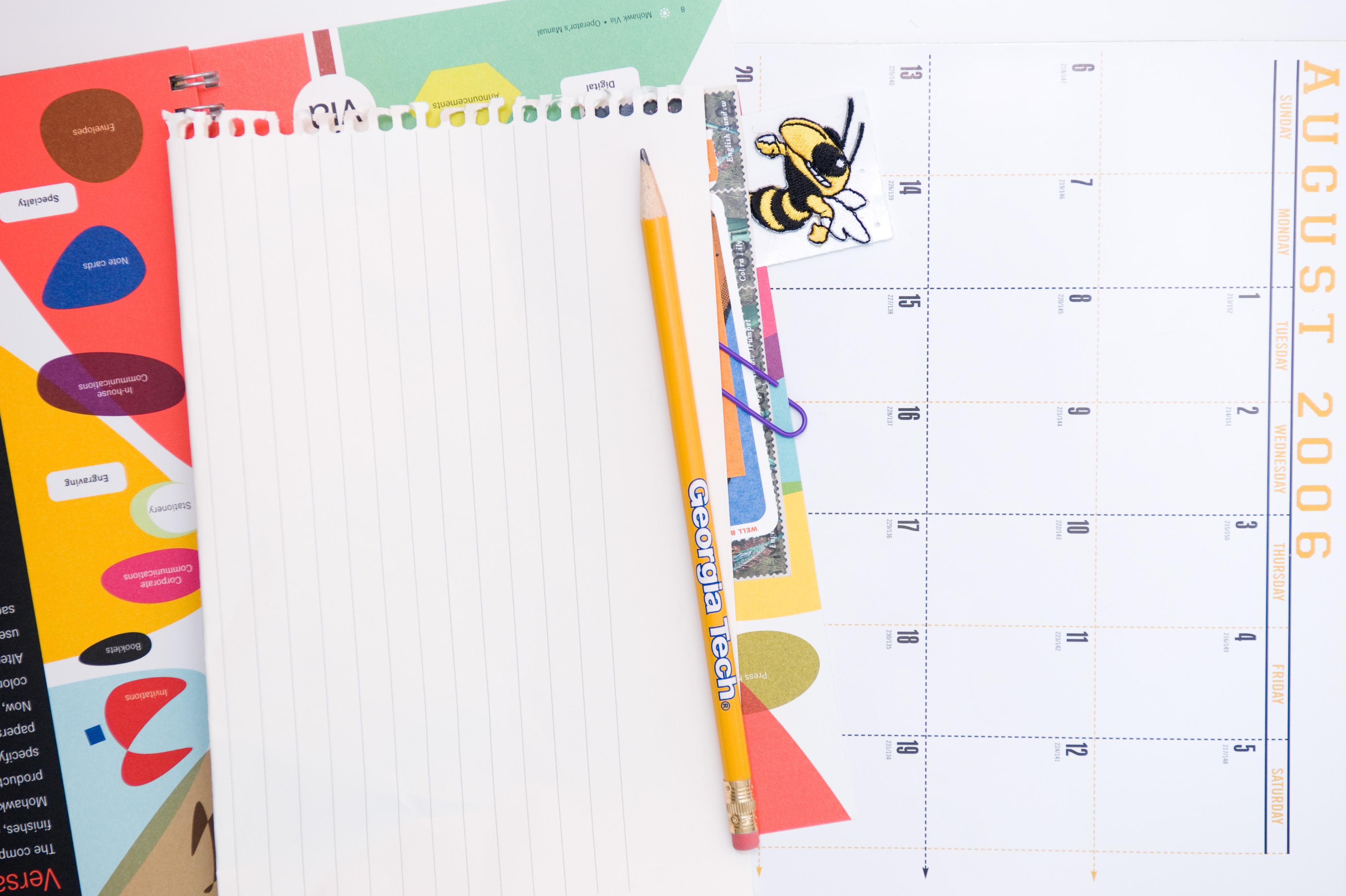 Notebook and calendar